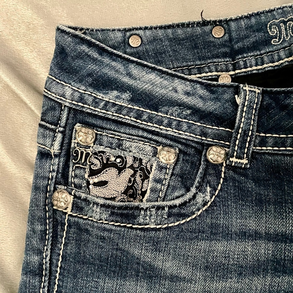 Miss Me Blue Boot Cut Jeans with Distressed Details - Picture 5 of 8